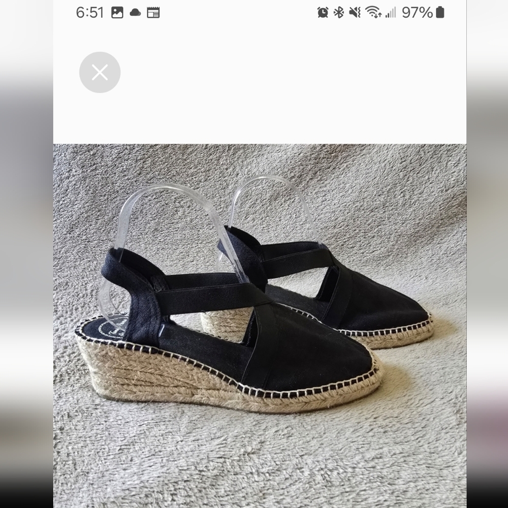 Tony Pons Black Linen Espadrille Wedge Sandals Womens Size 40 (9/9.5)
